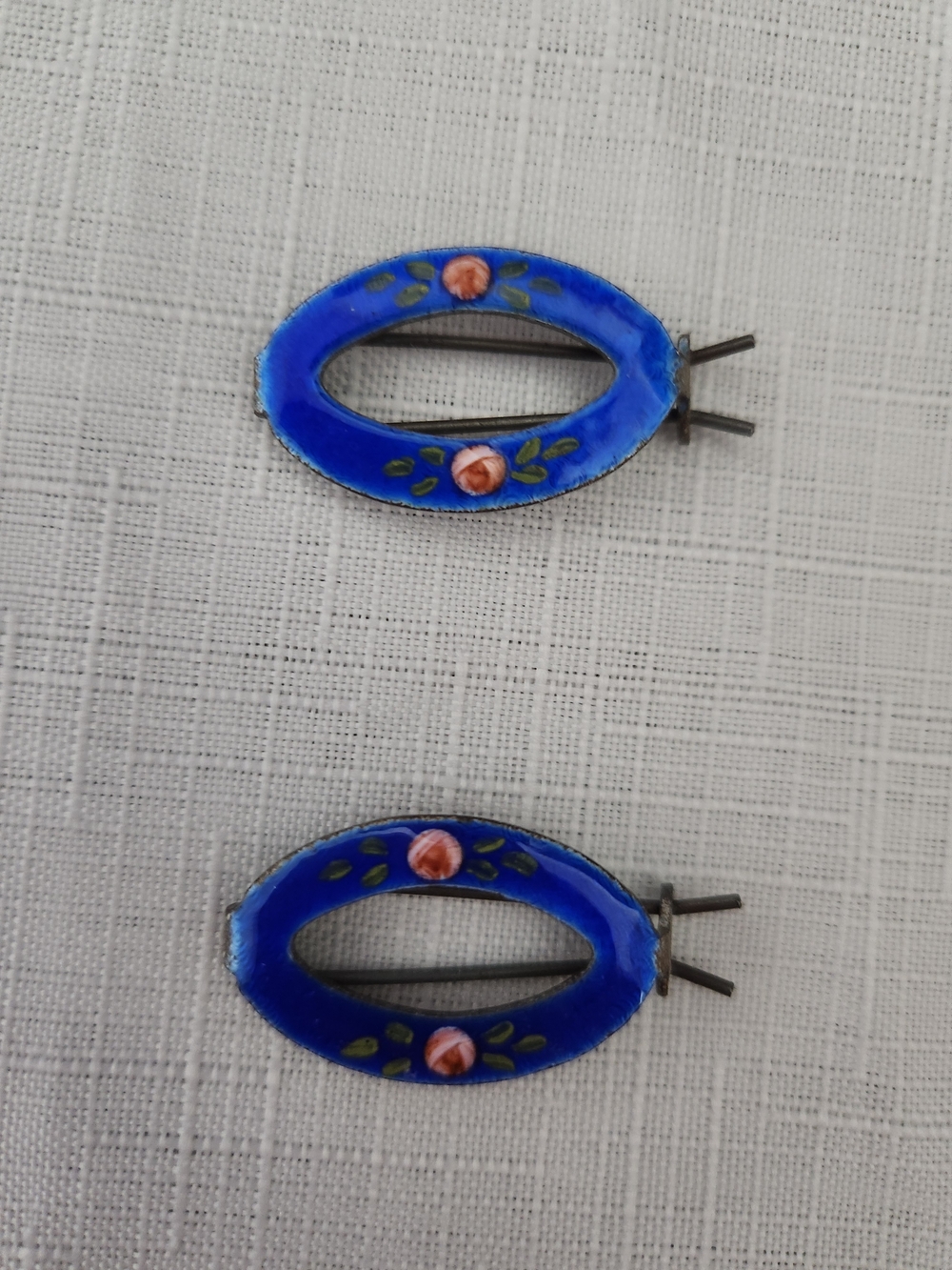 Antique Blue Oval Floral Hair Barrets